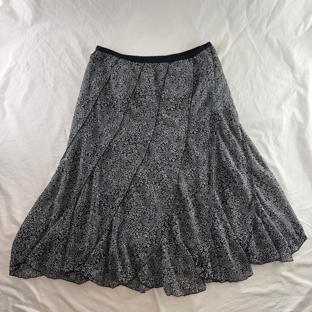 Liz Claiborne Floral A-Line Midi Skirt Womens 10 Ruffle Flowy Boho Whimsical